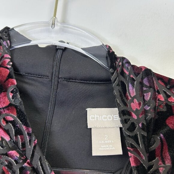 Chicos Velvet Burnout Top Womens Size 2 US Large Black Floral Mock Neck - Picture 4 of 9